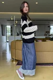  Big Softie Block Stripe Cap Sleeve Knit Top Black /15=
